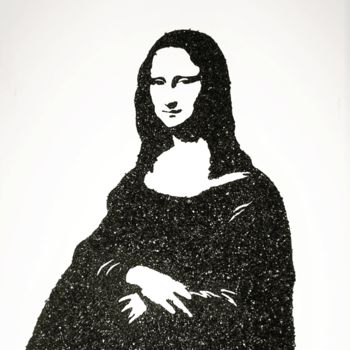 Collages titled "Mona Lisa Carbon" by Pol Attard, Original Artwork, Collages Mounted on Wood Stretcher frame
