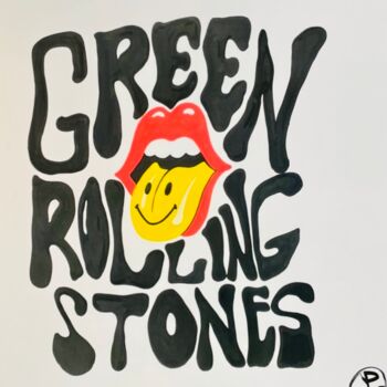 Pintura titulada "Green Rolling Stone" por Pol Attard, Obra de arte original, Acrílico Montado en Bastidor de camilla de mad…