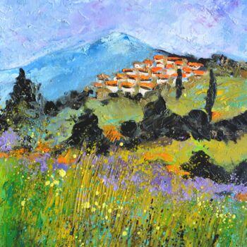 Painting titled "Village in provence…" by Pol Ledent, Original Artwork, Oil Mounted on Wood Stretcher frame