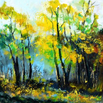 Painting titled "Autumn in the wood…" by Pol Ledent, Original Artwork, Oil Mounted on Wood Stretcher frame