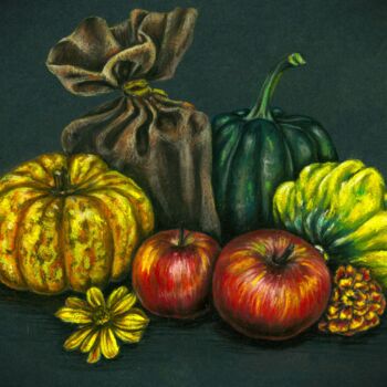 Zeichnungen mit dem Titel "Autumn Harvest" von Polina Turgunova, Original-Kunstwerk, Pastell