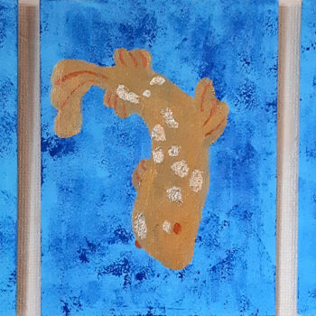 Peinture intitulée "Golden fish (fish a…" par Poly, Œuvre d'art originale, Acrylique Monté sur Autre panneau rigide