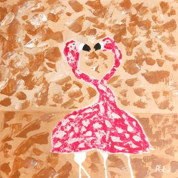 Pittura intitolato "Flamingos in love (…" da Poly, Opera d'arte originale, Acrilico Montato su Pannello di legno