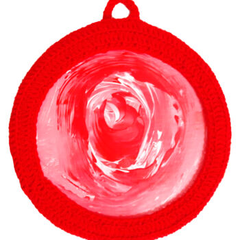 Картина под названием "Red rose round pain…" - Poly, Подлинное произведение искусства, Акрил Установлен на Деревянная панель