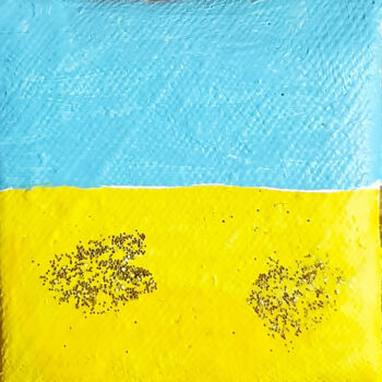 Malarstwo zatytułowany „Flag of Ukraine (mi…” autorstwa Poly, Oryginalna praca, Akryl Zamontowany na Karton