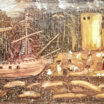 Картина под названием "Maritime trade" - Poly, Подлинное произведение искусства, Масло Установлен на Деревянная панель