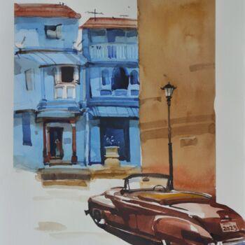 Painting titled "Parked in a bygone…" by Prashant Prabhu, Original Artwork, Watercolor