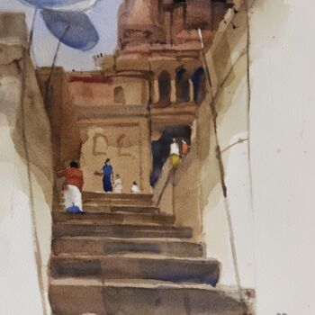 Pintura intitulada "Step by step Benara…" por Prashant Prabhu, Obras de arte originais, Aquarela