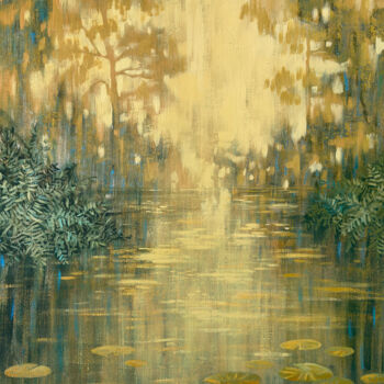 Painting titled "FOREST POND UNDER G…" by Ekaterina Prisich, Original Artwork, Acrylic