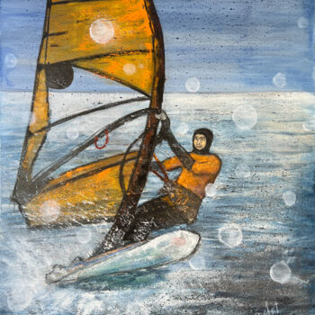 Painting titled "Windsurfer" by Priska Heri Monjé, Original Artwork, Acrylic