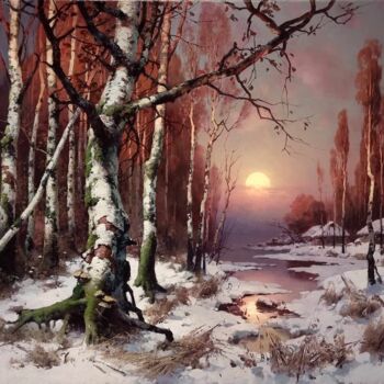 Malerei mit dem Titel "Winter Night" von Yuri Pryadko, Original-Kunstwerk, Öl