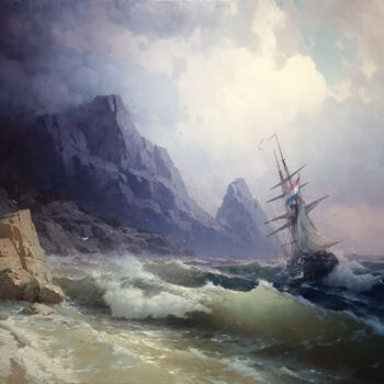Peinture intitulée "Sea Coast" par Yuri Pryadko, Œuvre d'art originale, Huile