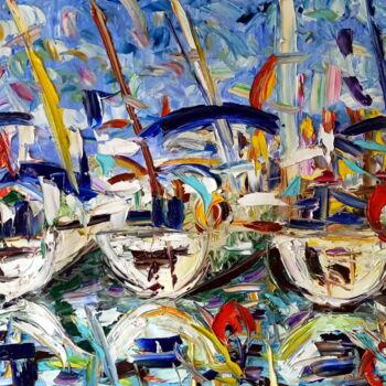 Peinture intitulée "Tre barche riflesse" par Puliafico, Œuvre d'art originale, Huile