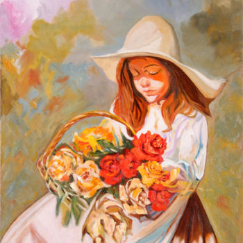 Pintura intitulada "Cistell amb Flors" por Purity, Obras de arte originais, Óleo