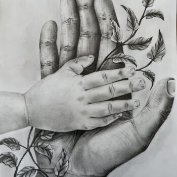 Zeichnungen mit dem Titel "His Hand, My Save P…" von Putu D. Sachslehner (ARTNYASWARI), Original-Kunstwerk, Graphit