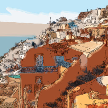 「Santorini Greece」というタイトルのデジタルアーツ Pwa Studioによって, オリジナルのアートワーク, デジタル絵画