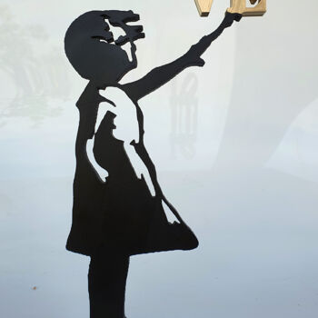 Sculpture titled "PYB Banksy girl LOV…" by Pyb, Original Artwork, Resin