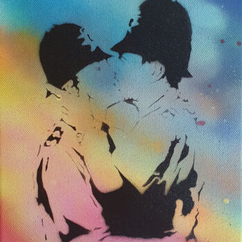 Pintura intitulada "PyB police kiss ban…" por Pyb, Obras de arte originais, Acrílico Montado em Armação em madeira