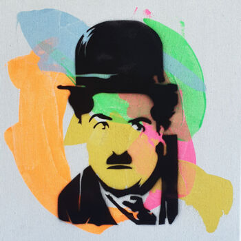 Pintura titulada "PyB Charlie Chaplin…" por Pyb, Obra de arte original, Pintura al aerosol Montado en Bastidor de camilla de…