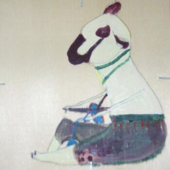 Painting titled "Knitting Sheep" by Q.Mumu, Original Artwork