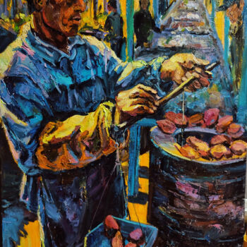 Ζωγραφική με τίτλο "Man selling baked s…" από Qiuzi Zhang, Αυθεντικά έργα τέχνης, Ακρυλικό