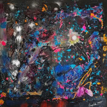 Schilderij getiteld "Colorful Embossed A…" door Queennoble Dr. Elle Ramirez, Origineel Kunstwerk, Encaustiek Gemonteerd op H…