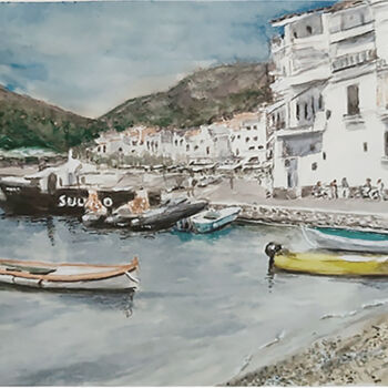 「BARCAS DE CADAQUÉS」というタイトルの絵画 Quinによって, オリジナルのアートワーク, 水彩画