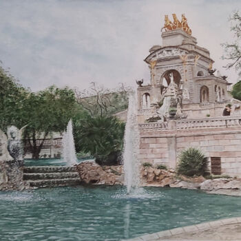 Painting titled "PARQUE DE LA CIUTAD…" by Quin, Original Artwork, Watercolor