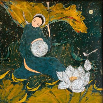 Pittura intitolato "Tu Tinh" da Quoc Son Nguyen, Opera d'arte originale, Lacca