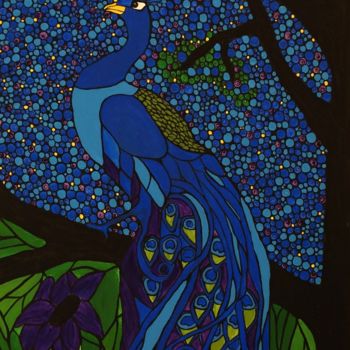 Painting titled "Peacock Blue" by Rachel Olynuk, Original Artwork, Acrylic