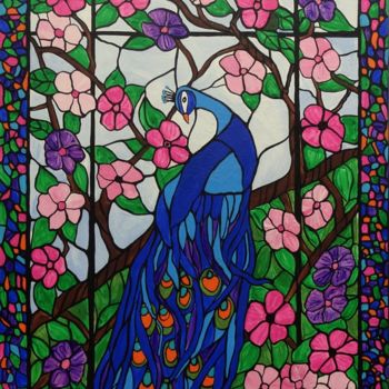 Painting titled "Pretty Peacock" by Rachel Olynuk, Original Artwork, Acrylic