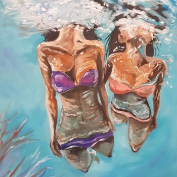 Peinture intitulée "Two Divers Girls Sw…" par Rada Gor, Œuvre d'art originale, Huile