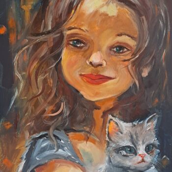 Картина под названием "Little Girl Oil Pai…" - Rada Gor, Подлинное произведение искусства, Масло