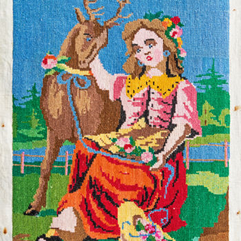 Textielkunst getiteld "Cross-stitch. Girl…" door Art$Art, Origineel Kunstwerk, Borduurwerk