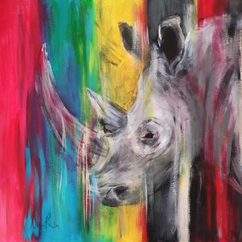 Pintura intitulada "Rhino" por Anna Radis (Anna Radis Art), Obras de arte originais, Acrílico