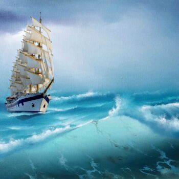Digital Arts titled "Sailing ship at sea…" by Radiy Bohem, Original Artwork, Photo Montage