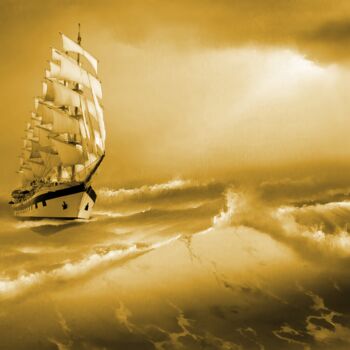 Arts numériques intitulée "Sailing ship at sea…" par Radiy Bohem, Œuvre d'art originale, Photo montage
