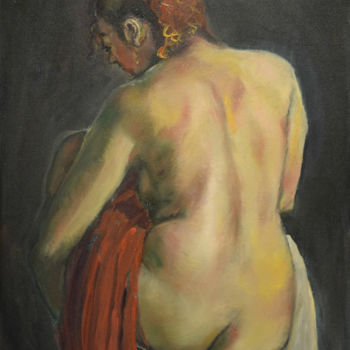 「Back of a Lady with…」というタイトルの絵画 Raija Meriläによって, オリジナルのアートワーク, オイル