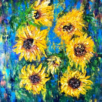 Painting titled "Sunflowers oil pain…" by Raissa Kagan, Original Artwork, Oil