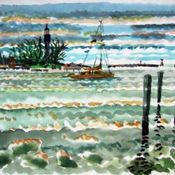 Painting titled "Lighthouse Point" by Ralph Papa, Original Artwork, Oil