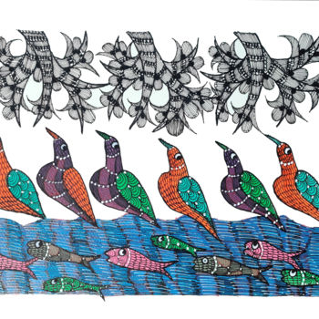 Painting titled "Gond Painting21" by Ramesh Shyam, Original Artwork, Acrylic