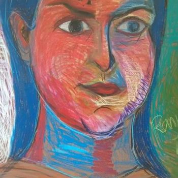 Schilderij getiteld "girl on bus" door Ranjith Kk, Origineel Kunstwerk, Pastel