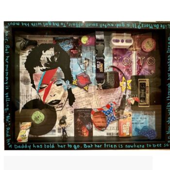 「LIFE ON MARS」というタイトルのコラージュ Raphによって, オリジナルのアートワーク, コラージュ ウッドパネルにマウント