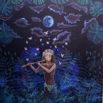 Pintura titulada "La joueuse de flûte…" por Raphaël Guémard, Obra de arte original, Acrílico Montado en Bastidor de camilla…