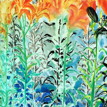 Malarstwo zatytułowany „lili watercolors pa…” autorstwa Raphael Perez, Oryginalna praca, Akryl