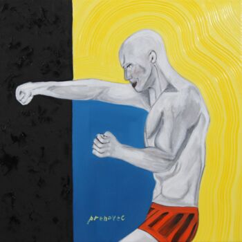 Painting titled "Boxe, 9/13, Série "…" by Raphaël Prenovec, Original Artwork, Oil Mounted on Wood Stretcher frame