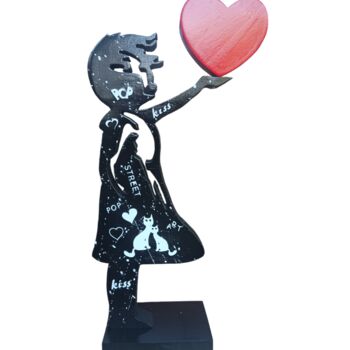 Sculpture titled "BANKSYWOOD chat love" by Ravi, Original Artwork, Wood