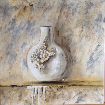 Peinture intitulée "Vase sur fond marbré" par Raymonde Etcharry, Œuvre d'art originale, Huile