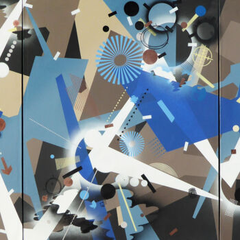 "Blue SNAFU" başlıklı Tablo Thierry Corpet (Raymond X) tarafından, Orijinal sanat, Akrilik Ahşap Sedye çerçevesi üzerine mon…