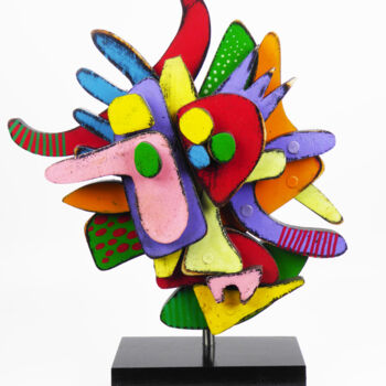 Sculpture titled "Little Happyness #3" by Thierry Corpet (Raymond X), Original Artwork, Wood